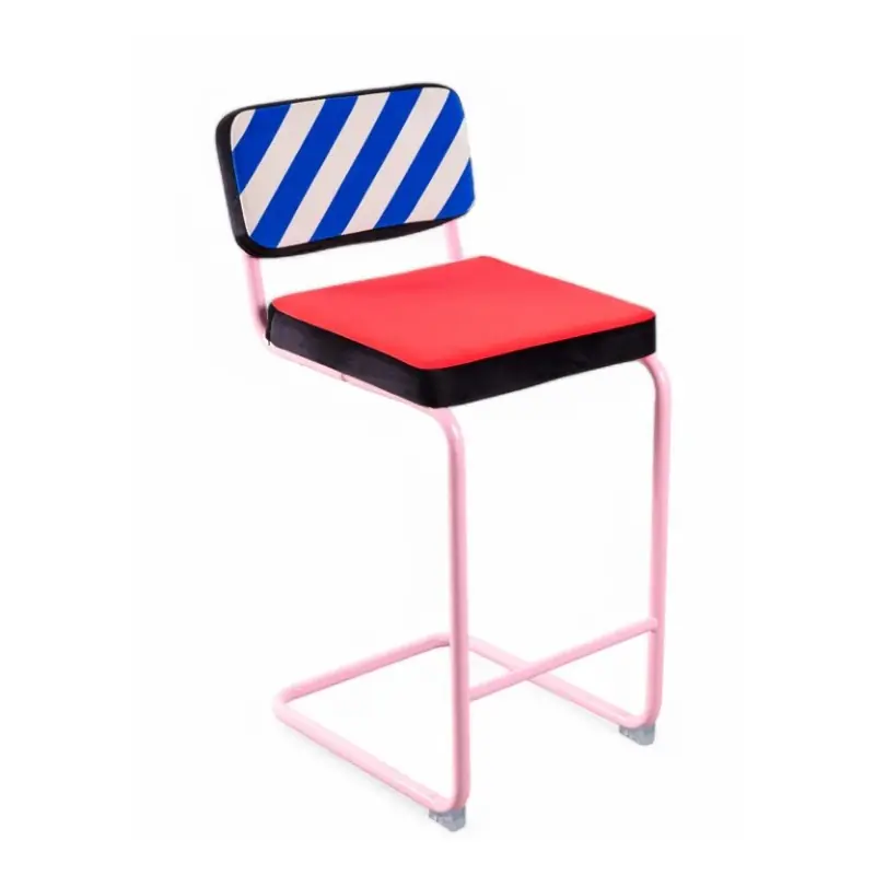 Wyjątkowa oferta Hoker Superstool Blue Stripes, różowa, metalowa podstawa, Seletti