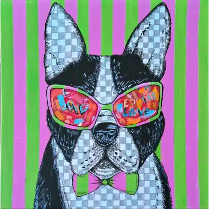 Obraz ręcznie malowany akrylami Płótno na tekturze Pies Buldog 30x30 cm Oferta