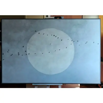 Dodaj do koszyka Obraz ręcznie malowany minimalistyczny Lot ptaków Wabi Sabi Japandi 90x120
