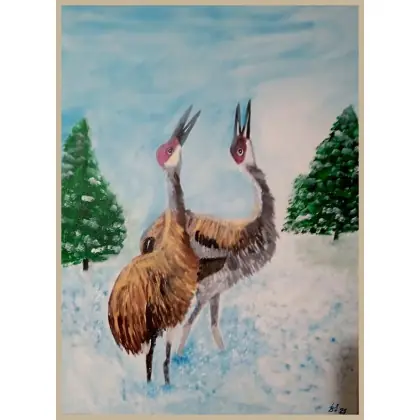 Żurawie zimą, akryl 300x500 mm Tylko dziś