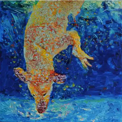 Zniżka Nurkujący pies olej na płótnie 40 x 40