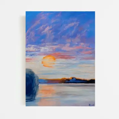 Wieczór nad jeziorem - rysunek pastelami Nowy