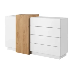 Ograniczona ilość Biała komoda z szufladami 3D F 2D4S z elementami dąb craft