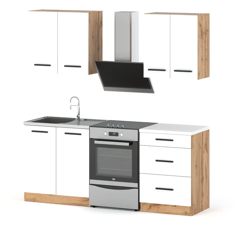 Oferta czasowa Meble Kuchenne Mini Mokka 2.0m Szafki Kuchenne Wotan Biały Mat