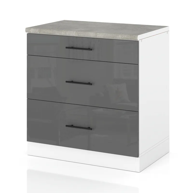 Oferta czasowa Szafka Kuchenna Stojąca Z Blatem 3 Szuflady 80cm SPremium Szary Połysk