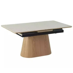 Darmowy zwrot Rozkładany Stół Monaco Travertine Beż Mat, Dąb 160 (200) x 90 cm