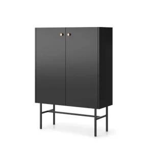 Nowy Komoda czarna Diva z drzwiami i półkami na metalowym stelażu (2D) 93 cm