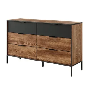 Komoda Milton B 138 cm 6 szuflad kasztan + antracyt Sprawdź teraz