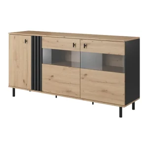 Oferta limitowana Komoda z witryną MADIS E 165 cm – dąb artisan/antracyt